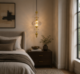 Amber Glass Pendant Light for Bedside Hanging Light