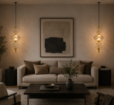 Amber Glass Pendant Light for Bedside Hanging Light