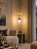 Gold Long Amber Champagne Blue Glass Pendant Light