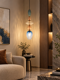 Gold Long Amber Champagne Blue Glass Pendant Light