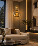 Gold Long Amber Champagne Glass Pendant Ceiling Light