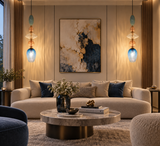 Gold Long Amber Champagne Blue Glass Pendant Light