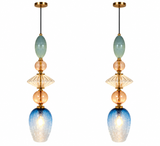 Gold Long Amber Champagne Blue Glass Pendant Light