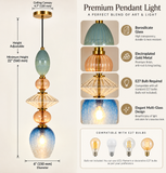 Gold Long Amber Champagne Blue Glass Pendant Light