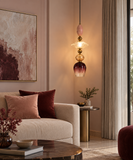 Gold Long Amber Champagne Rose Glass Pendant Light