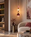 Gold Long Amber Champagne Rose Glass Pendant Light