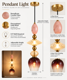 Gold Long Amber Champagne Rose Glass Pendant Light