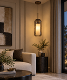 Gold Long Smoke Glass Pendant Ceiling Light