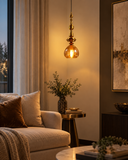 Gold Metal Long Amber Champagne Glass Pendant Ceiling Light