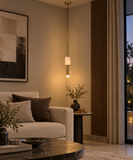 Led Brushed Gold Metal Stone Hanging Pendant Ceiling Light