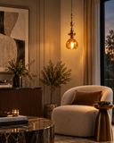 Gold Metal Long Amber Champagne Glass Pendant Ceiling Light