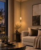 Led Brushed Gold Metal Stone Hanging Pendant Ceiling Light