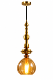 Gold Metal Long Amber Champagne Glass Pendant Ceiling Light