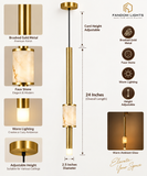Led Brushed Gold Metal Stone Hanging Pendant Ceiling Light