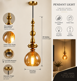 Gold Metal Long Amber Champagne Glass Pendant Ceiling Light