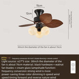 32 INCH 6 BLADE PALM WIND LAMP CEILING FAN WITH CHANDELIER - DARK WOOD