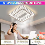 500x500MM Square Low Height Ceiling Light with Bladeless Fan LED Chandelier - Warm White