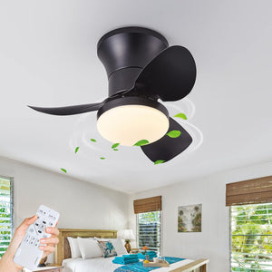 22 INCH BLACK LOW PROFILE CEILING LIGHT WITH FAN LED CHANDELIER - WARM WHITE