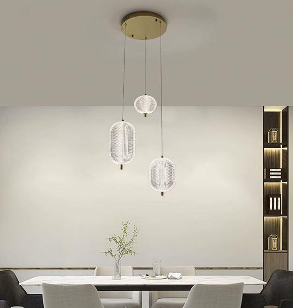 3 Light Acrylic Metal Chandelier Ceiling Hanging Lights - Warm White - Ashish Electrical India