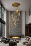 12 -LIGHT LED Crystal ring DOUBLE HEIGHT STAIR CHANDELIER - WARM WHITE
