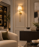 750MM Wall Lamp Electroplated Brushed Brass Fabric Shade