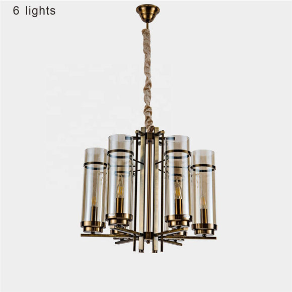 6 Light Electroplated Metal Gold Amber Glass Bulb Chandelier Ceiling Light - Warm White - Ashish Electrical India