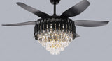 52 Inch Crystal Ceiling Fan Black Gold Chandelier Remote Control 6 Blades - Warm White - Ashish Electrical India