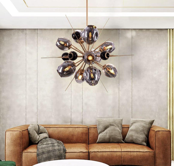 10 Light Electroplated Gold Smokey Glass Chandelier Ceiling Light - Warm White - Ashish Electrical India