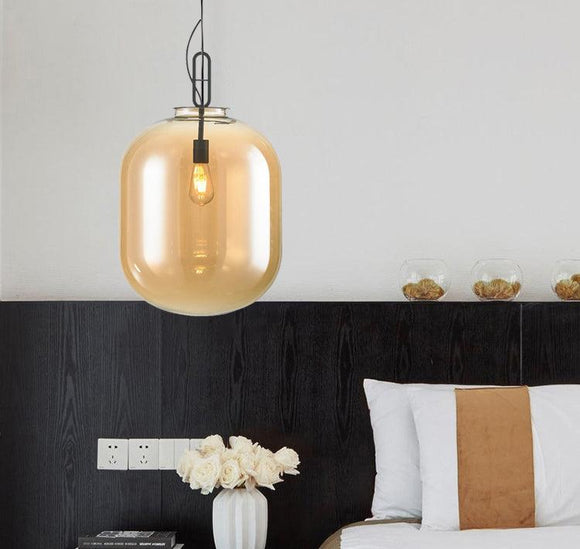 1 Light LED Big Glass Amber Gold Pendant Lamp Ceiling Light - Warm White - Ashish Electrical India
