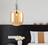 1 Light LED Big Glass Amber Gold Pendant Lamp Ceiling Light - Warm White