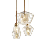 3 Light Amber Glass Gold Brass Plated Metal Chandelier Ceiling Hanging Lights - Warm White - Ashish Electrical India