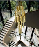 12 -LIGHT LED Gold Long CRYSTAL DOUBLE HEIGHT STAIR CHANDELIER - WARM WHITE