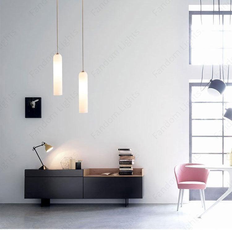 LED Gold Long Frosted Glass Pendant Lamp Ceiling Light Warm White