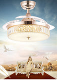 Invisible Ceiling Fan Chandelier Crystal and Remote Control 4 Retractable ABS Blades - Warm White