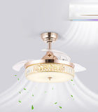 Invisible Ceiling Fan Chandelier Crystal and Remote Control 4 Retractable ABS Blades - Warm White