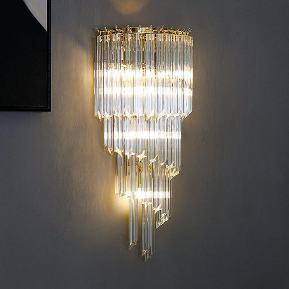 Led 3 Layer Glass Crystal Electroplated Copper Gold Metal Wall Light - Warm White