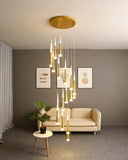 12-LIGHT LED Meteor Shower GOLD DOUBLE HEIGHT LONG CHANDELIER - WARM WHITE - Ashish Electrical India