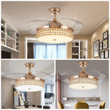 Ceiling Fan Chandelier Crystal and Remote Control 4 Retractable ABS Blades - Warm White