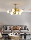 10 Light Frost Glass Ceiling Fan Chandelier 36 Inch Gold Retractable Light LED 3 Color Setting Control with Remote - Warm White - Ashish Electrical India