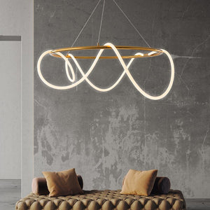 Gold Metallic LED Chandelier 600MM Ring with Acrylic Curly Tube Light - 4000K Natural White
