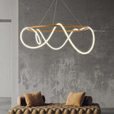 Gold Metallic LED Chandelier 600MM Ring with Acrylic Curly Tube Light - 4000K Natural White - Ashish Electrical India