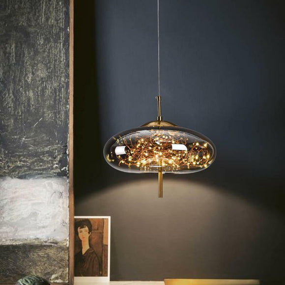LED Fairy Big Smokey Glass Gold Pendant Lamp Ceiling Light - Warm White - Ashish Electrical India