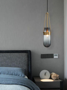 1-Light LED Gold Smokey Glass Pendant Lamp Ceiling Light - Warm White