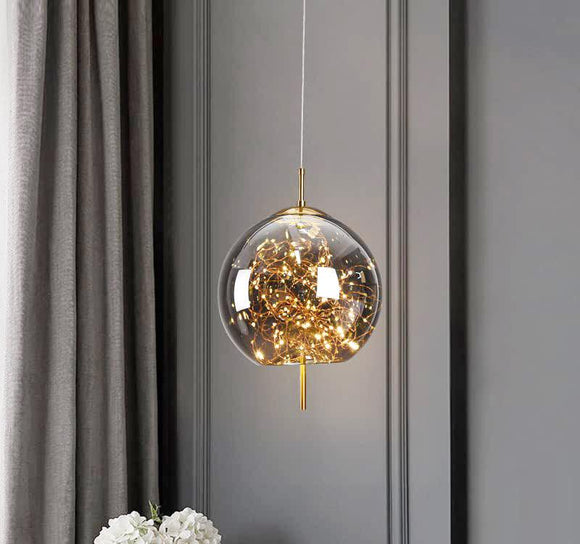 Modern LED Fairy Big Amber Glass Gold Pendant Lamp Ceiling Light - Warm White - Ashish Electrical India