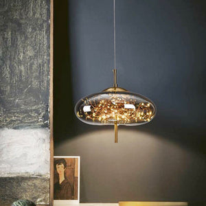 LED Fairy Big Amber Glass Gold Pendant Lamp Ceiling Light - Warm White