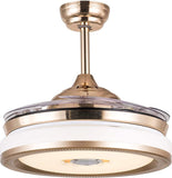 Invisible Gold Ceiling Fan Chandelier with Remote Control 4 Retractable ABS Blades - Warm White