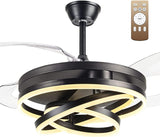 Invisible Black Rings Ceiling Fan Chandelier with Remote Control 4 Retractable ABS Blades - Warm White - Ashish Electrical India