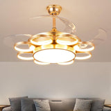Invisible Golden Rings Ceiling Fan Chandelier with Remote Control 4 ABS Blades - Warm White