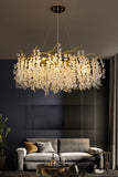 600 MM Long Crystal Glass Gold Metal LED Chandelier Hanging Lamp - Warm White - Ashish Electrical India