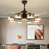 Golden Rings Ceiling Fan Chandelier with Remote Control 4 Retractable ABS Blades - Warm White